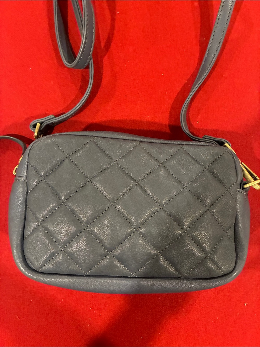 HOBO Quilted Crossbody in Navy with Gold Hardware